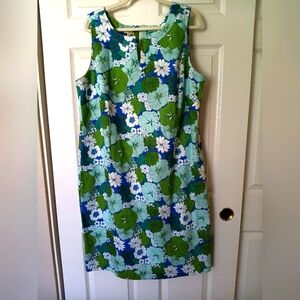 Talbots Womens Plus 18W Dress  Floral  Blue Green Sleeveless Stretch